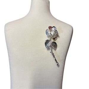 Elegant Silver Rose Brooch Pin.